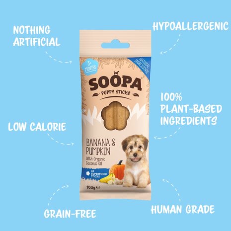 Soopa Puppy Pompoen en Banaan Dental stick - display 10 stuks